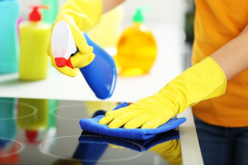 Detailed view of carpet cleaning process with specialized machinery